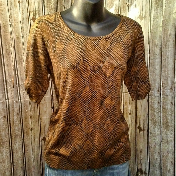 1/2 Sleeve Knit Python Print Top by WHBM - Picture 2 of 8